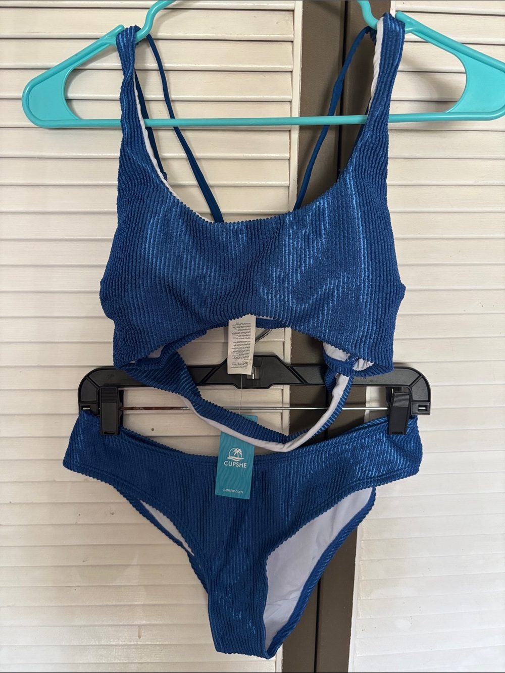 Cupshe Royal Blue Ribbed Scoop Bralette Bikini Set
